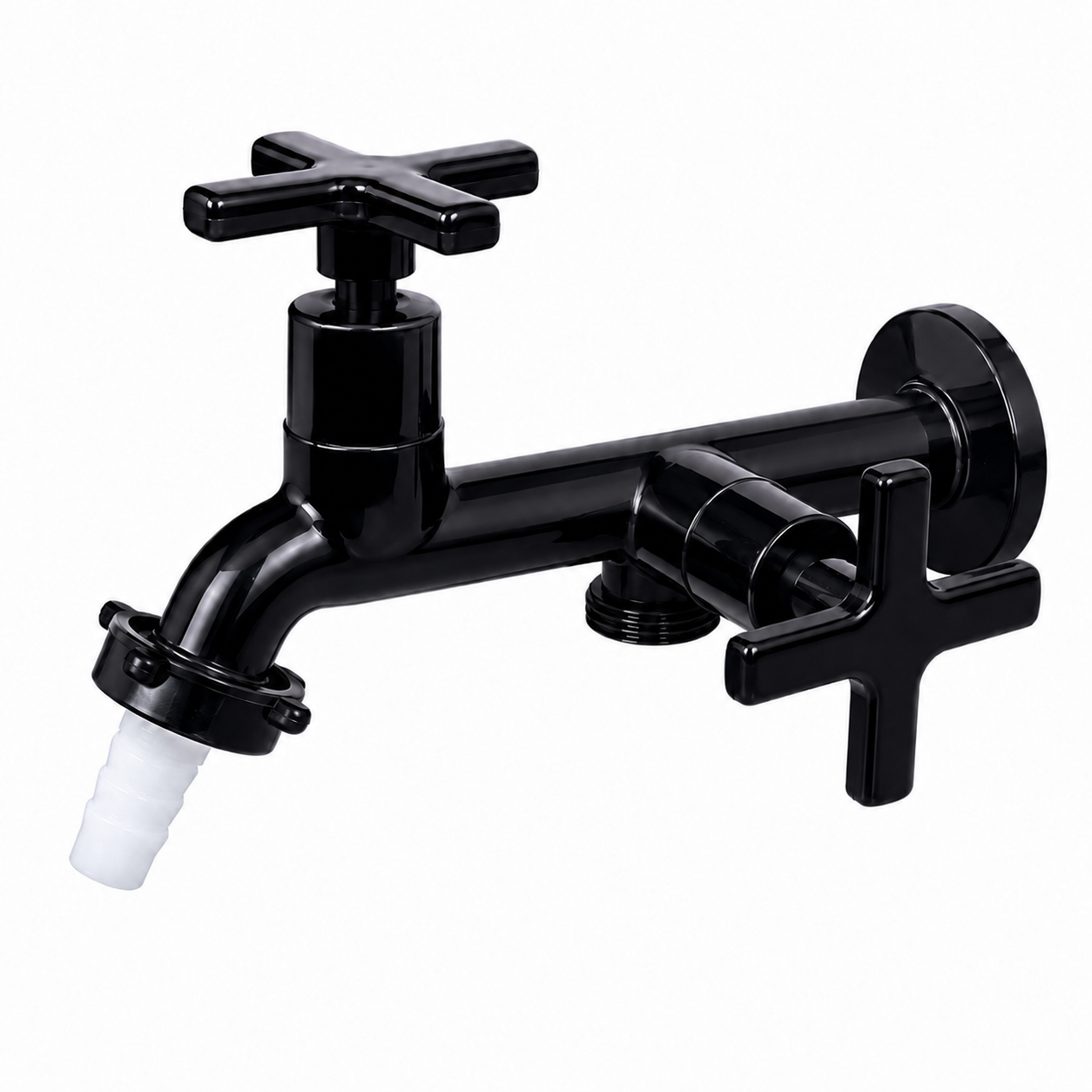 Torneira Tanque Saída Dupla para Máquina de Lavar Preta 1/2 x 3/4 C29