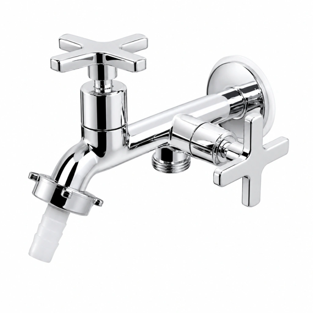 Torneira Tanque Saída Dupla para Máquina de Lavar Cromada 1/2 x 3/4 C29