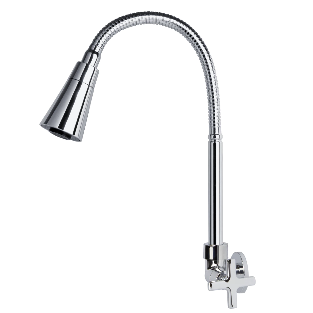 Torneira Gourmet Cozinha Parede Duplo Jato Bica Flexível Cromada C29 1/4 de Volta