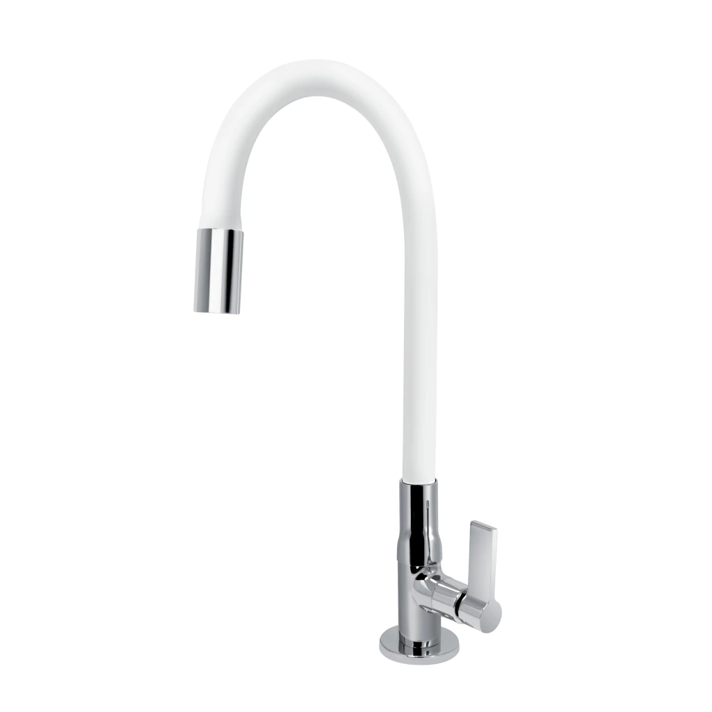 Torneira Gourmet Cozinha Mesa Bica Flexível Branca C70 1/4 de Volta