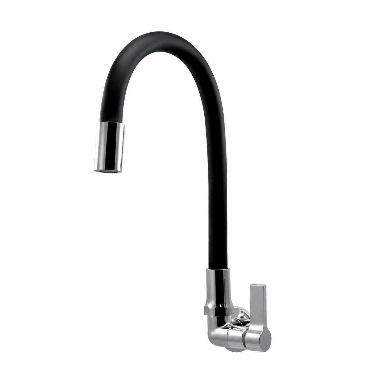 Torneira Gourmet Cozinha Parede Bica Flexível Preta Corpo Cromado C70 1/4 de Volta