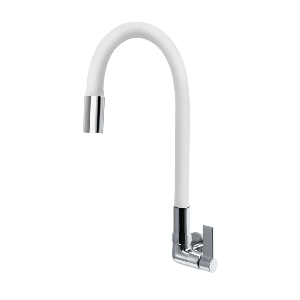 Torneira Gourmet Cozinha Parede Bica Flexível Branca C70 1/4 de Volta